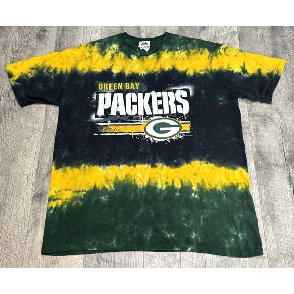 Green Bay Packers T Shirt Mens Large Tie‎ Dye Tee Colorful NFL Football Majestic - Picture 1 of 7